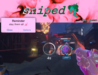 A Screenshot Of A Video Game That Says Sniped On The Top GIF
