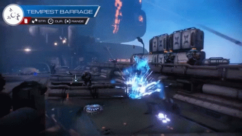 A Screenshot Of A Video Game That Says " Tempest Barrage " GIF