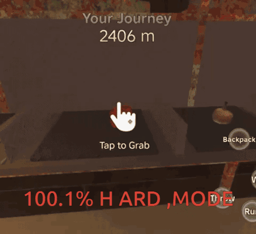 A Screenshot Of A Video Game That Says Your Journey 2406 M And 100.1% Hard Mode GIF