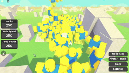 Video Game Screen With Yellow And Blue Noobs GIF
