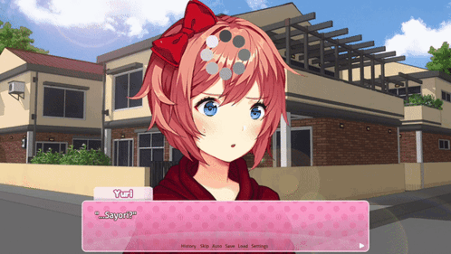 A Screenshot Of A Video Game With A Girl Named Yuri Saying " Sayori " GIF