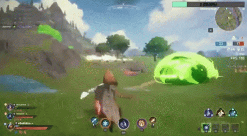 A Screenshot Of A Video Game With A Green Object In The Middle Of A Field GIF
