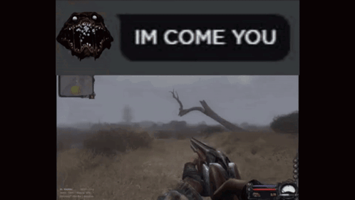 A Screenshot Of A Video Game With A Message That Says " Im Come You " GIF
