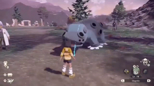 A Screenshot Of A Video Game With A Pokemon In The Middle Of A Field GIF
