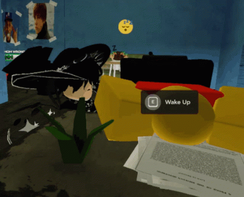 A Screenshot Of A Video Game With A Wake Up Button In The Corner GIF