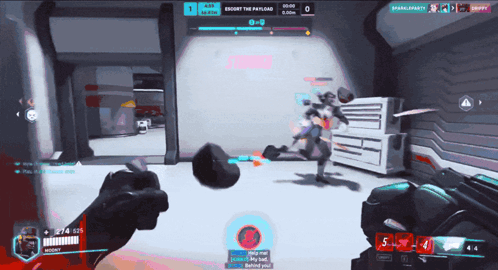 A Screenshot Of A Video Game With Escort The Payload At The Top Of The Screen GIF