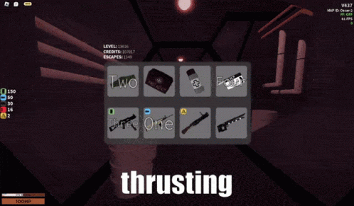A Screenshot Of A Video Game With The Word Thrusting At The Top GIF