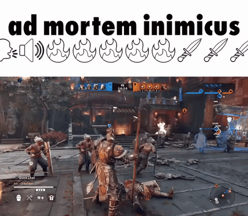 A Screenshot Of A Video Game With The Words Ad Mortem Inimicus On The Top GIF