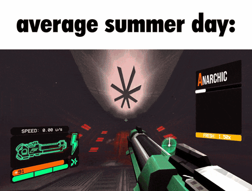 A Screenshot Of A Video Game With The Words Average Summer Day Above It GIF