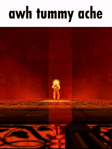 A Screenshot Of A Video Game With The Words Awh Tummy Ache At The Top GIF