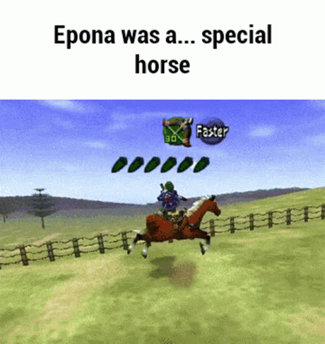 a screenshot of a video game with the words epona was a special horse