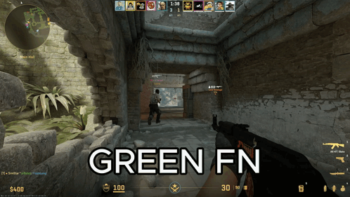 a screenshot of a video game with the words green fn at the bottom