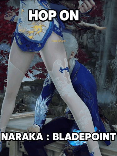 a screenshot of a video game with the words hop on and naraka bladepoint