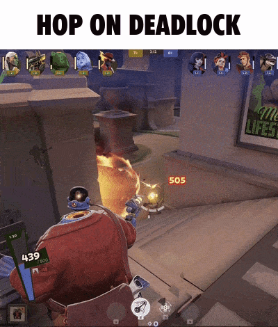 A Screenshot Of A Video Game With The Words Hop On Deadlock GIF