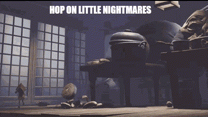 a screenshot of a video game with the words `` hop on little nightmares '' .