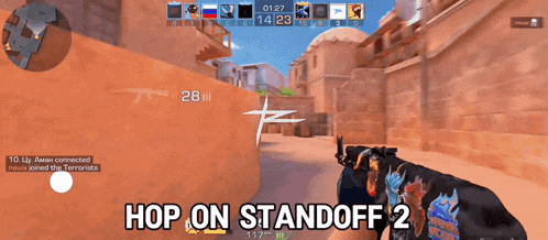 A Screenshot Of A Video Game With The Words Hop On Standoff 2 On The Bottom GIF