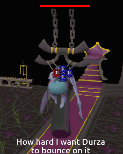 A Screenshot Of A Video Game With The Words " How Hard I Want Durza To Bounce On It " GIF