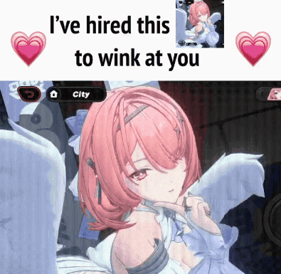 A Screenshot Of A Video Game With The Words I 'Ve Hired This To Wink At You On Top GIF