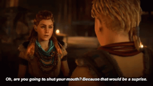 A Screenshot Of A Video Game With The Words Oh Are You Going To Shut Your Mouth Because That Would Be A Surprise GIF