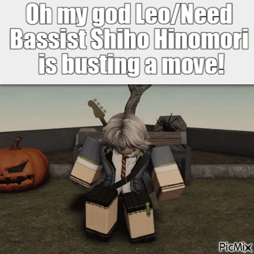 A Screenshot Of A Video Game With The Words Oh My God Leo Need Bassist Shiho Hinomori Is Busting A Move GIF