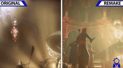 A Screenshot Of A Video Game With The Words Original And Remake Below It GIF