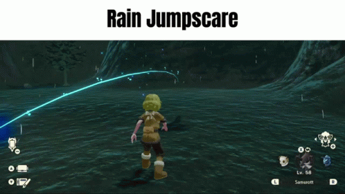A Screenshot Of A Video Game With The Words Rain Jumpscare GIF