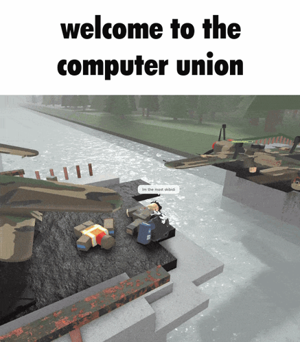 a screenshot of a video game with the words welcome to the computer union