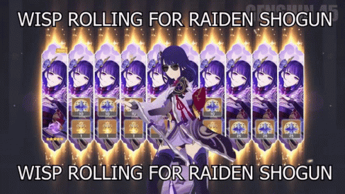 a screenshot of a video game with the words wisp rolling for raiden shogun