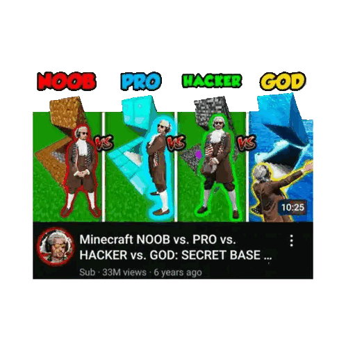 a screenshot of a video titled minecraft noob vs. pro vs. hacker vs. god