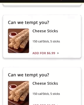 A Screenshot Of A Website That Says " Can We Tempt You Cheese Sticks " GIF