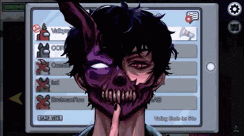 A Screenshot Of Among Us Shows A Character With A Purple Mask On His Face GIF