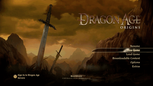 A Screenshot Of Dragon Age Origins Shows A Sword And Mountains GIF