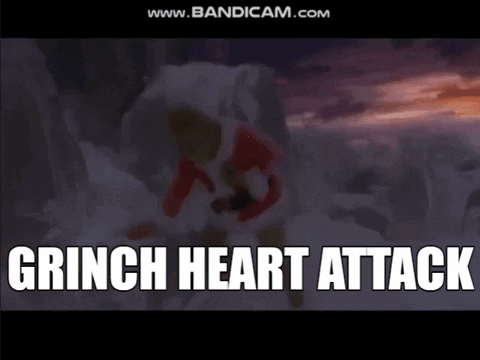 A Screenshot Of The Grinch Movie With The Words Grinch Heart Attack GIF