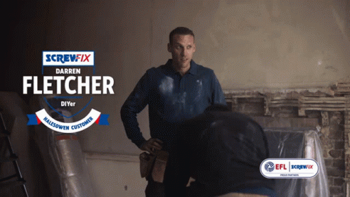 a screwfix ad with darren fletcher standing next to another man