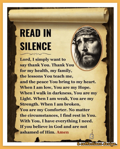 A Scroll With A Picture Of Jesus And The Words Read In Silence On It GIF