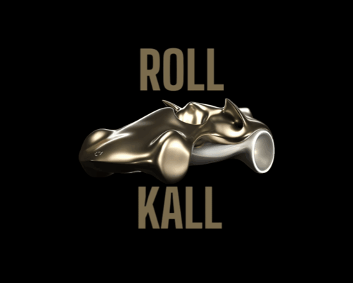 A Sculpture Of A Car With The Words Roll Kall Above It GIF