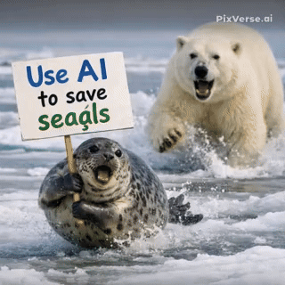 A Seal Holds Up A Sign That Says Use Ai To Save Seagulls GIF