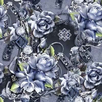 A Seamless Pattern Of Blue Roses And Horseshoes GIF