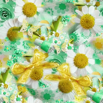A Seamless Pattern Of Daisies And Butterflies With A Green Tube That Says " Paint " On It GIF