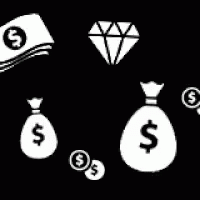 A Seamless Pattern Of Money Bags , Coins , And A Diamond On A Black Background GIF