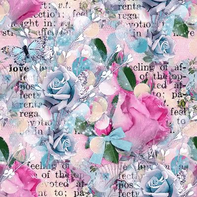 A Seamless Pattern Of Pink And Blue Roses And Butterflies With The Words Feeling Of The Top Voted At The Bottom GIF