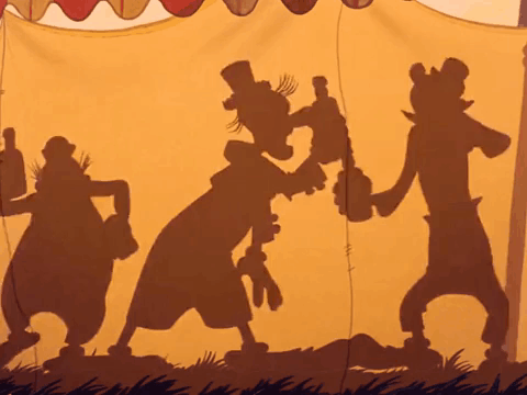 A Shadow Of Goofy Is Pointing At Another Cartoon Character GIF