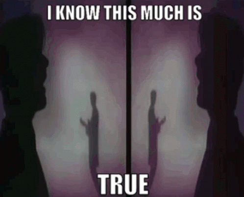 A Shadow Of Two People With The Words " I Know This Much Is True " On The Bottom GIF
