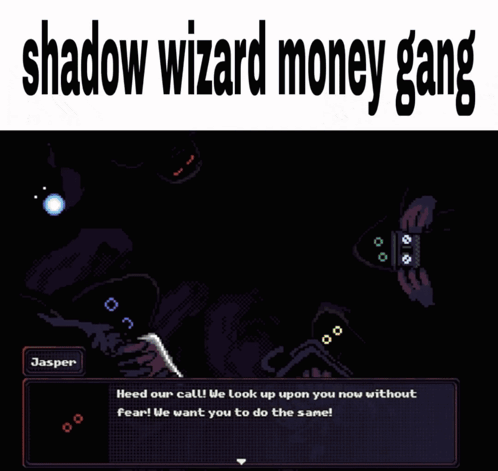 A Shadow Wizard Money Gang Poster With A Pixel Art Image GIF