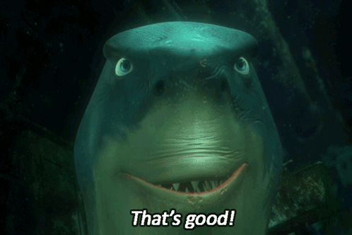 A Shark Is Smiling With The Words That 'S Good Written Below It GIF