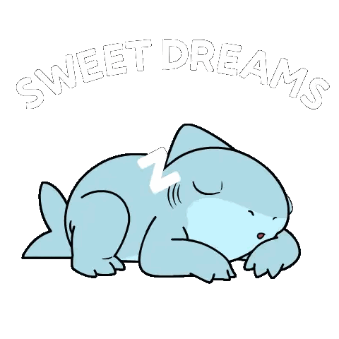 a shark laying down with the words sweet dreams written above it
