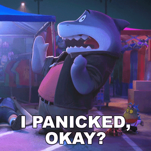 Shark Mascot Saying I Panicked Okay GIF