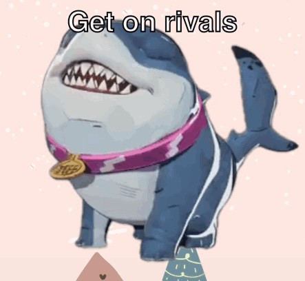 A Shark Wearing A Pink Collar With The Words Get On Rivals Written On It GIF