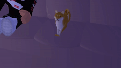 A Shiba Inu Dog In A Video Game With The Word Barf Written On The Bottom GIF