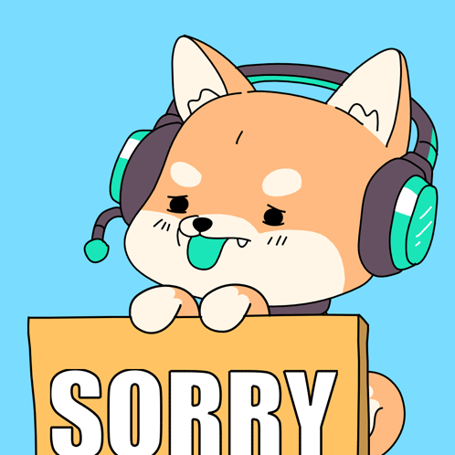 Shiba Inu Wearing Headphones Holding Sorry Sign GIF
